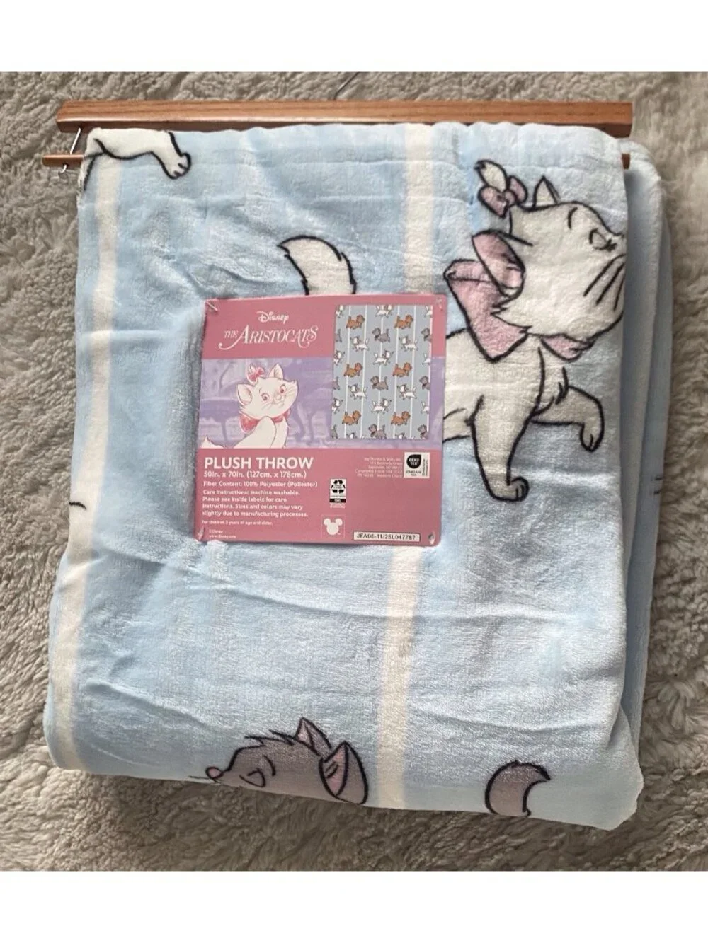 Disney The Aristocats Marie Toulouse & Berlioz Blue Soft Throw Blanket 50”x70”